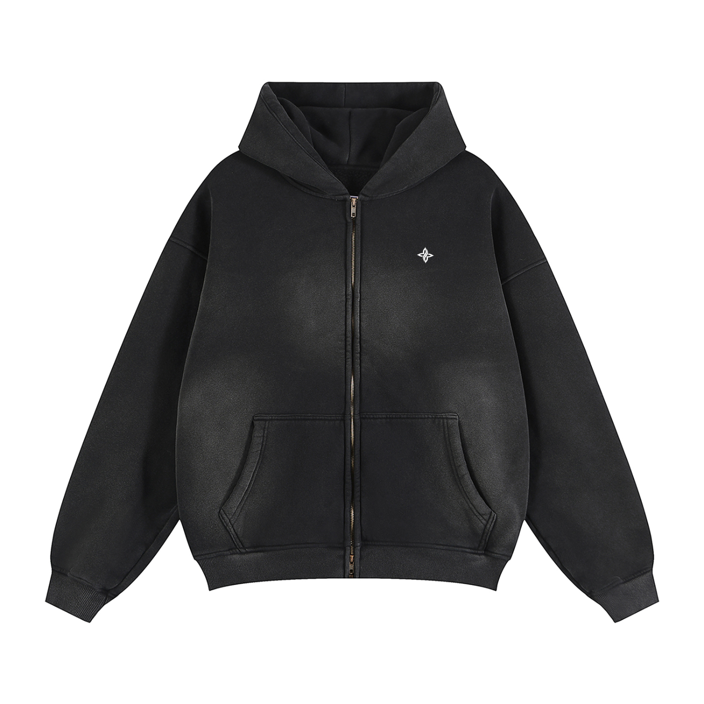 Sunfade Two-way Zipper Boxy Fleece Hoodie